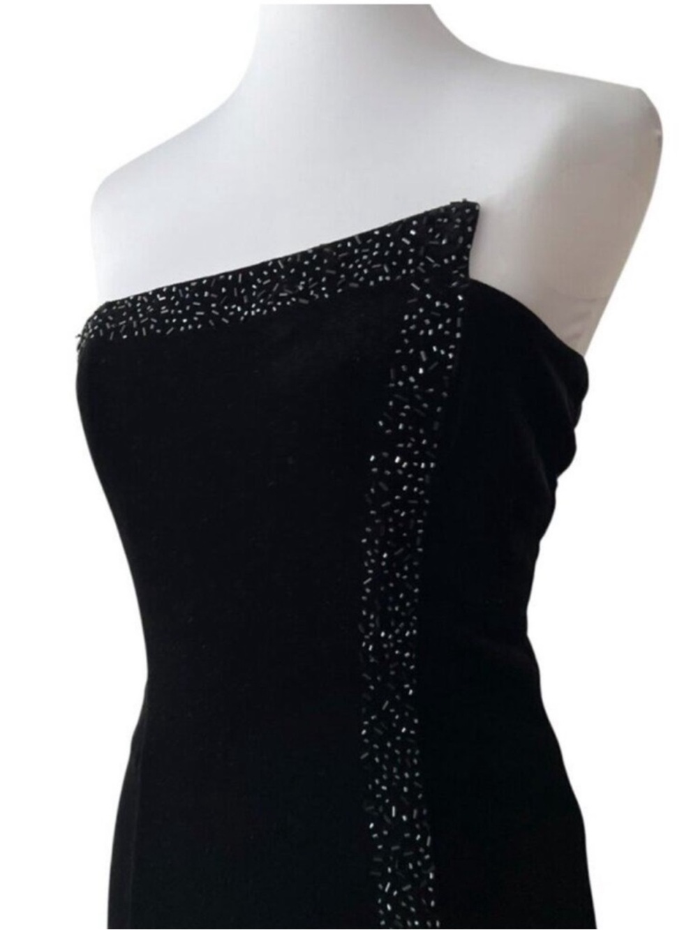 Vintage Formal Dress Small Y2K Strapless Long Gown Prom 90s Maxi Velvet Beaded